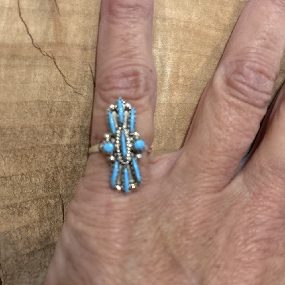 Navajo Sterling Silver Needlepoint‎ Turquoise Cluster Oval Ring New